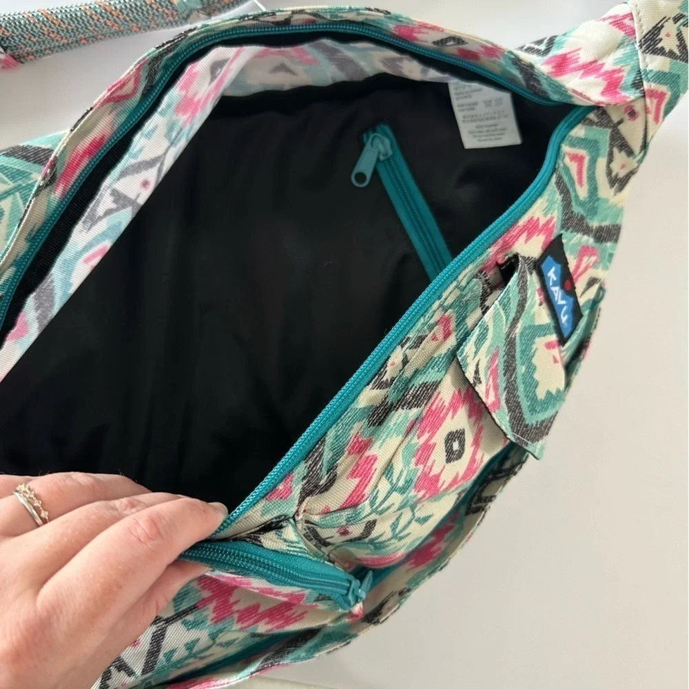 Kavu Ikat REI Blue Pink Rope Sling Hands Free Hiking Casual Bag Purse Crossbody